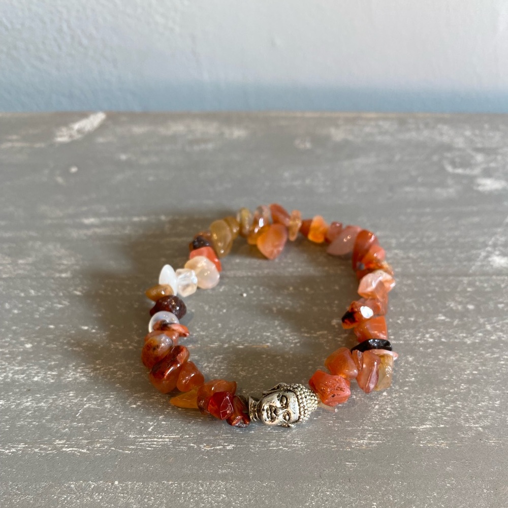 Buddha Orange and Gold Stone Stretch Bracelet Prayer Peace Middle east